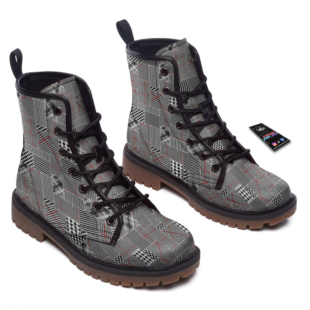 Patchwork Glen Plaid Print Pattern Work Boots-grizzshop