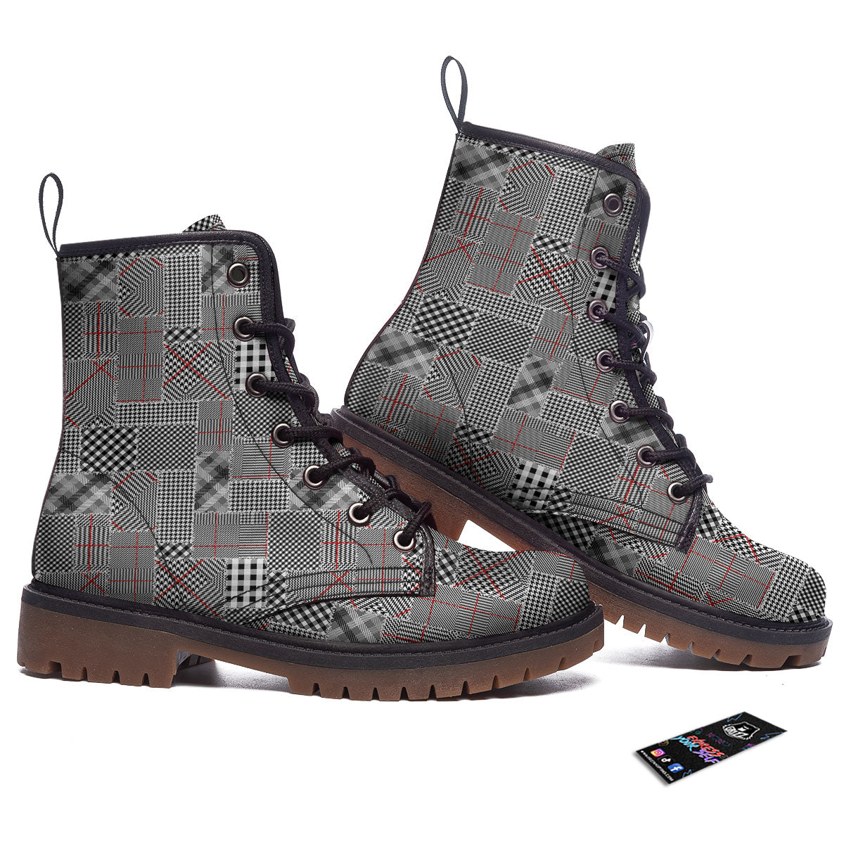 Patchwork Glen Plaid Print Pattern Work Boots-grizzshop