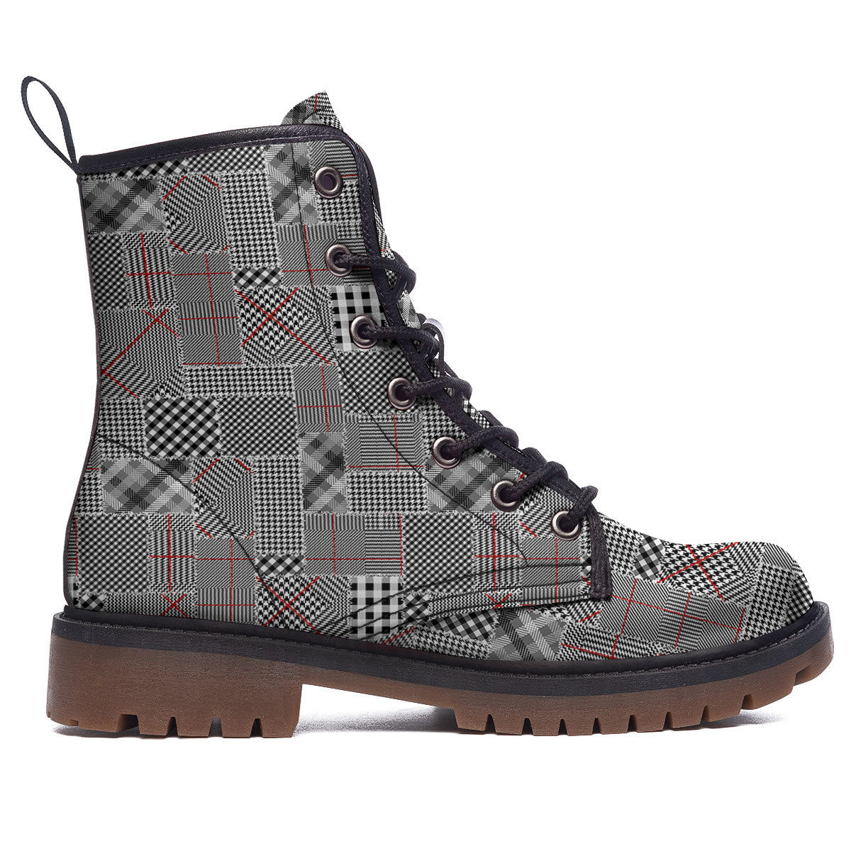 Patchwork Glen Plaid Print Pattern Work Boots-grizzshop