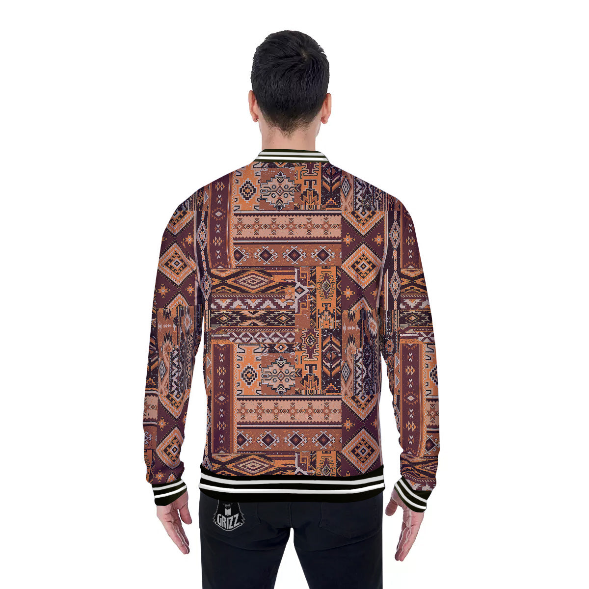Patchwork Grunge Native American Print Pattern Baseball Jacket-grizzshop