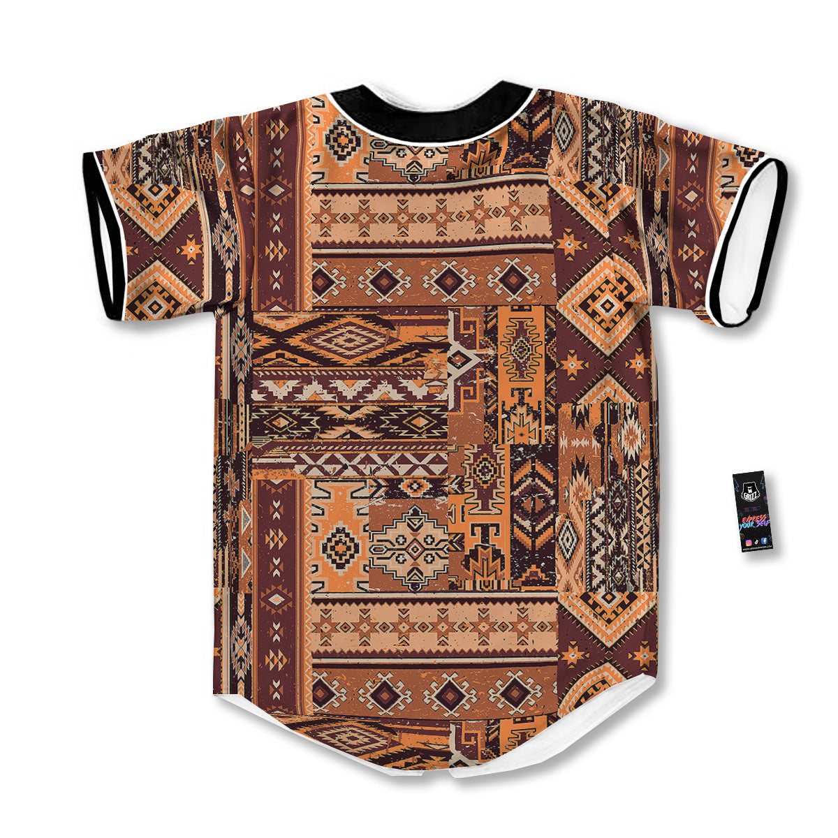 Patchwork Grunge Native American Print Pattern Baseball Jersey-grizzshop