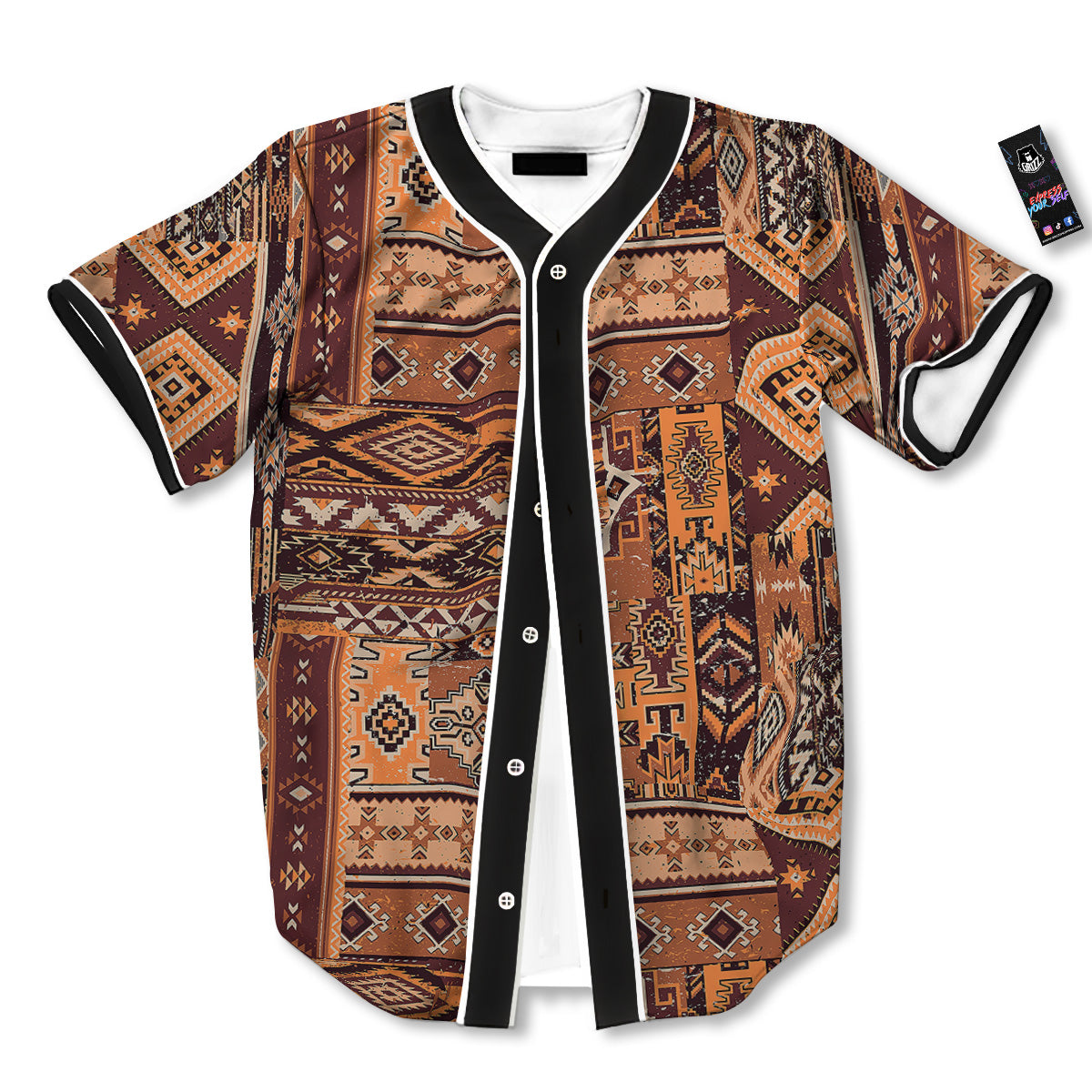 Patchwork Grunge Native American Print Pattern Baseball Jersey-grizzshop