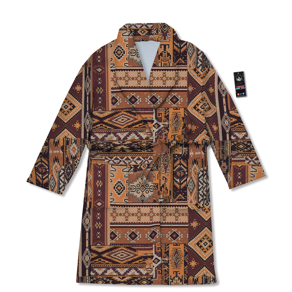 Patchwork Grunge Native American Print Pattern Bathrobe-grizzshop