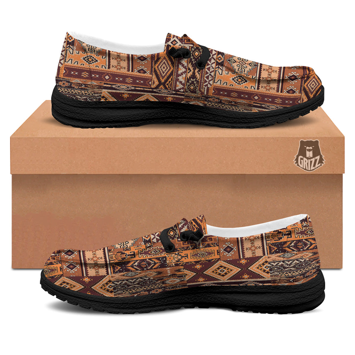 Patchwork Grunge Native American Print Pattern Black Loafers-grizzshop