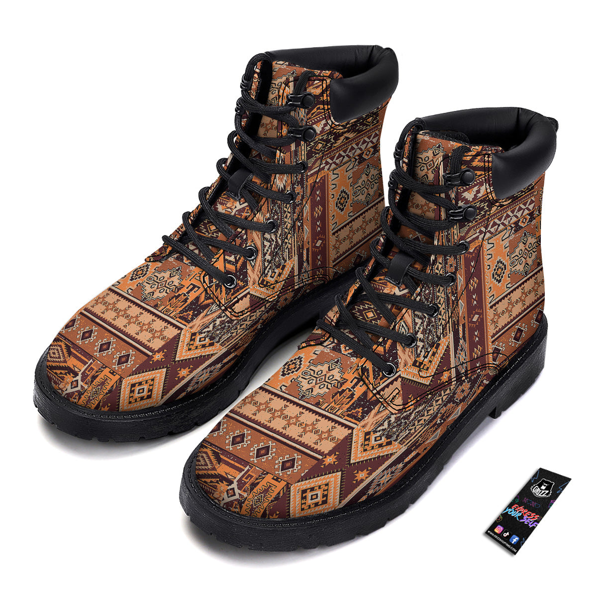 Patchwork Grunge Native American Print Pattern Boots-grizzshop