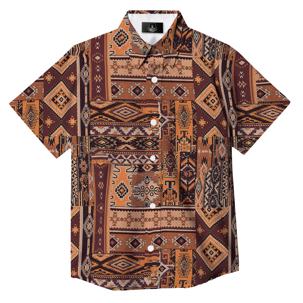 Patchwork Grunge Native American Print Pattern Button Up Shirt-grizzshop