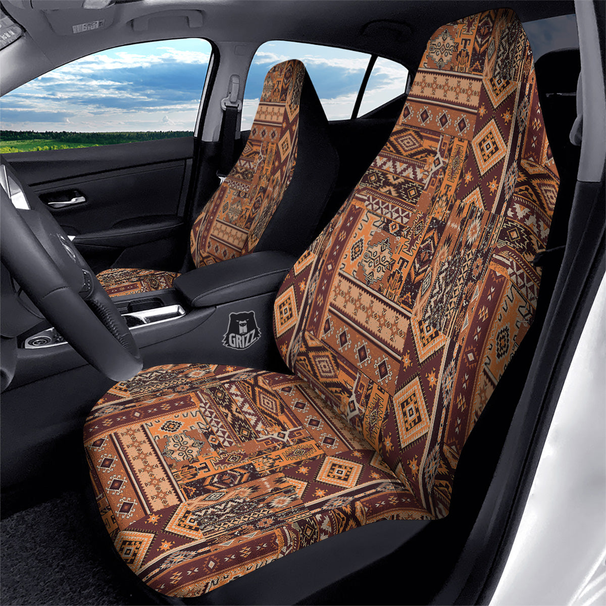 Patchwork Grunge Native American Print Pattern Car Seat Covers-grizzshop