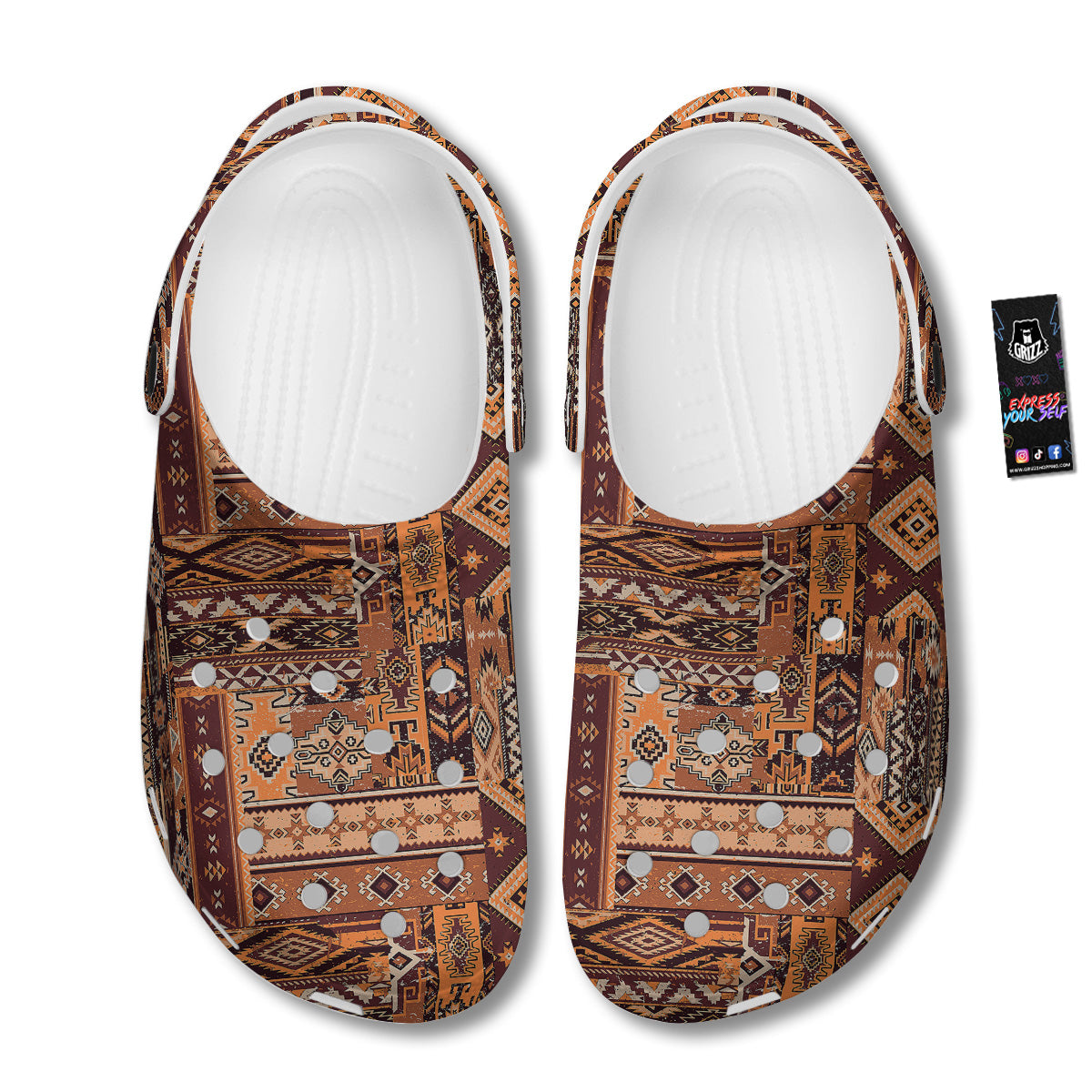 Patchwork Grunge Native American Print Pattern Clog-grizzshop