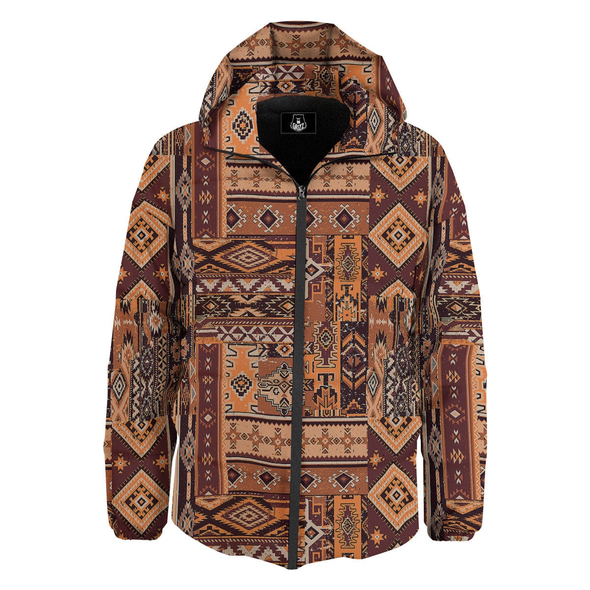 Patchwork Grunge Native American Print Pattern Down Jacket-grizzshop
