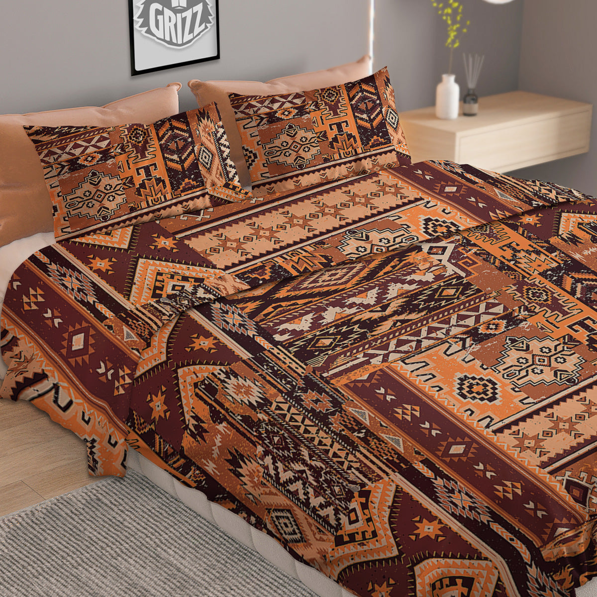 Patchwork Grunge Native American Print Pattern Duvet Cover Bedding Set
