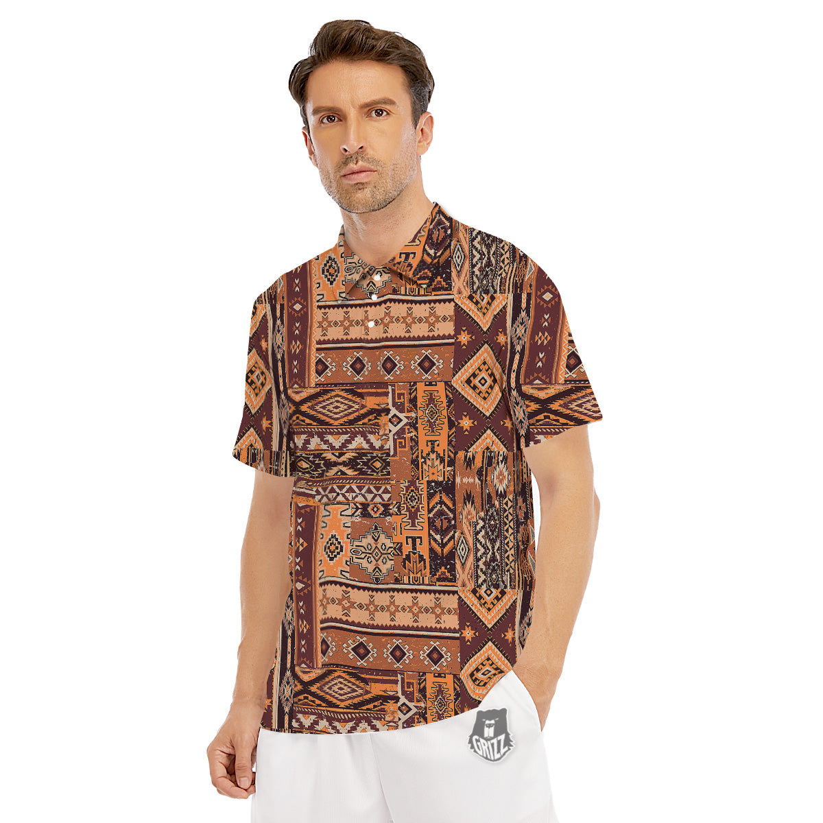 Patchwork Grunge Native American Print Pattern Men's Golf Shirts-grizzshop