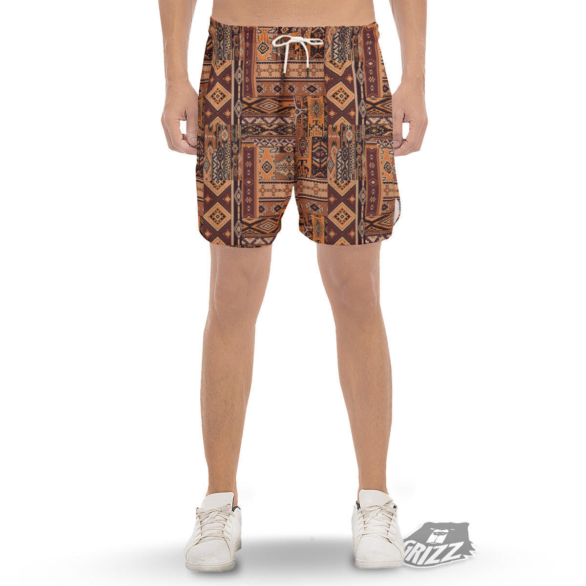 Patchwork Grunge Native American Print Pattern Men's Gym Shorts-grizzshop