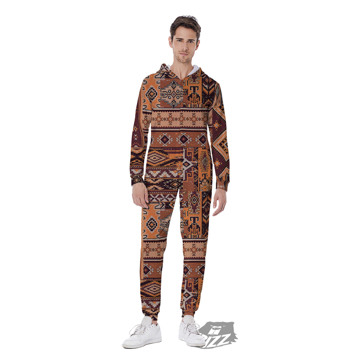 Patchwork Grunge Native American Print Pattern Men's Jumpsuit-grizzshop