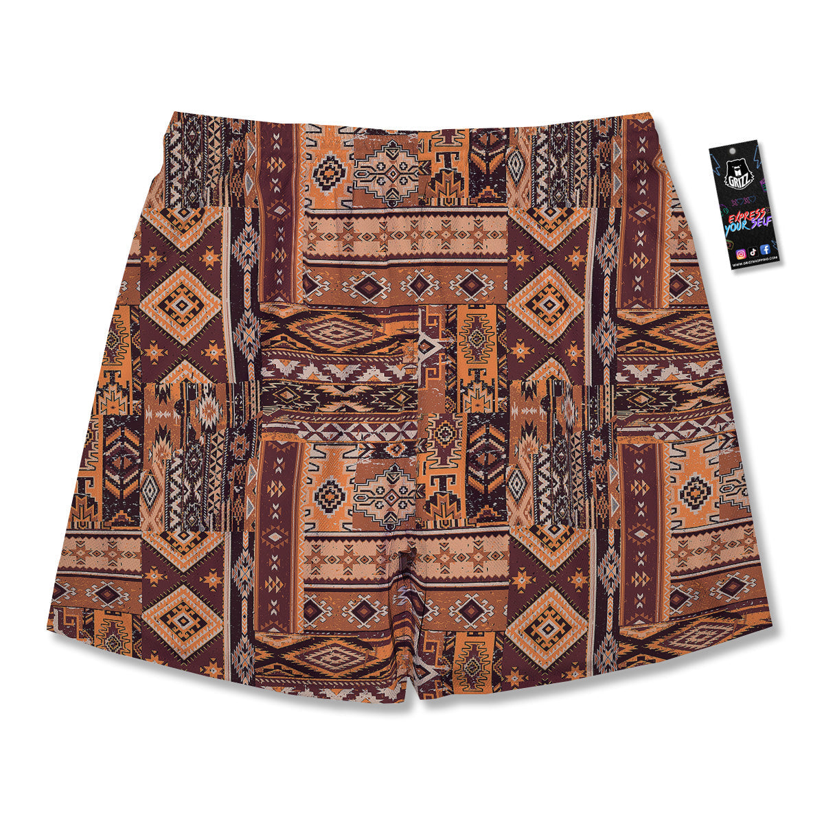 Patchwork Grunge Native American Print Pattern Men's Running Shorts-grizzshop