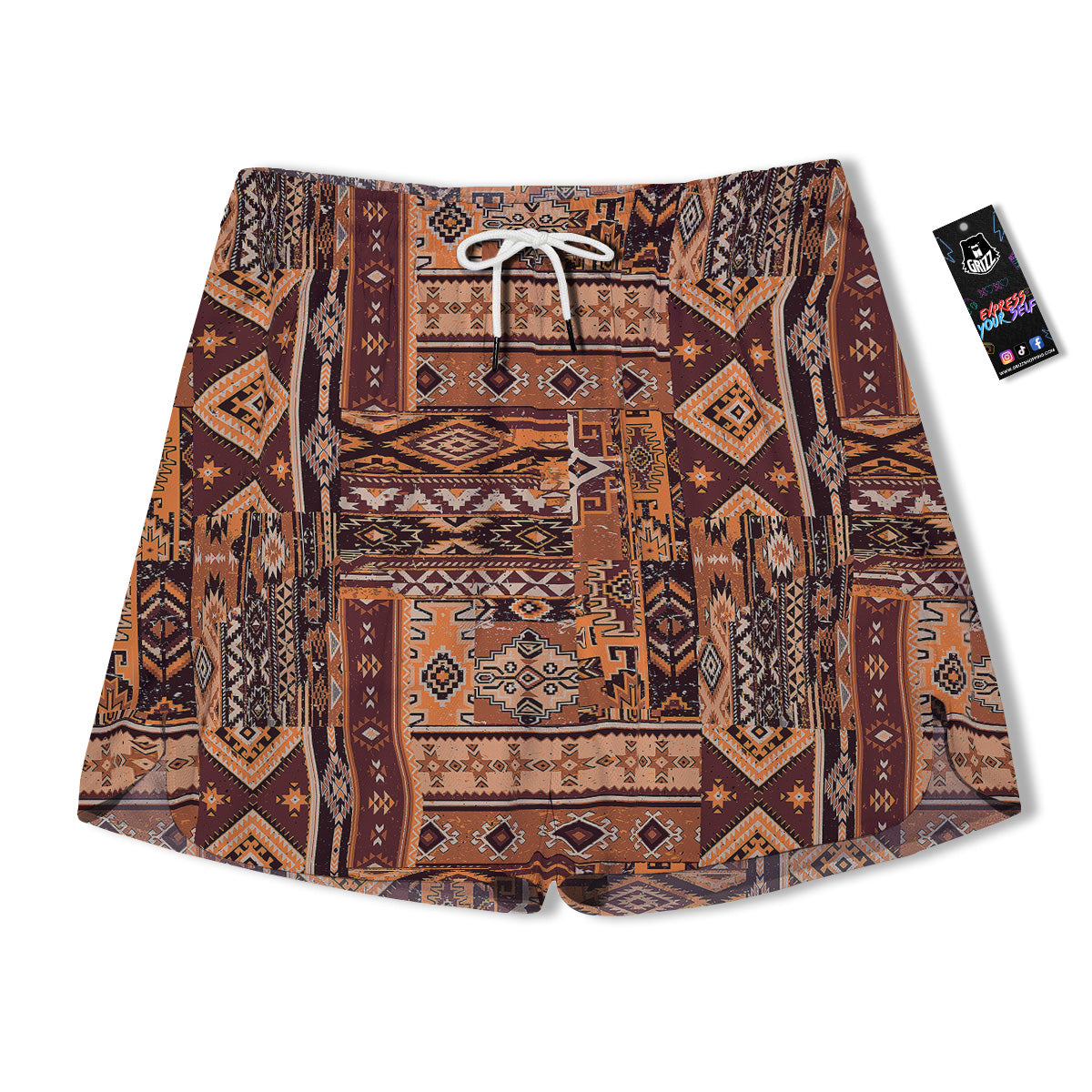 Patchwork Grunge Native American Print Pattern Men's Running Shorts-grizzshop