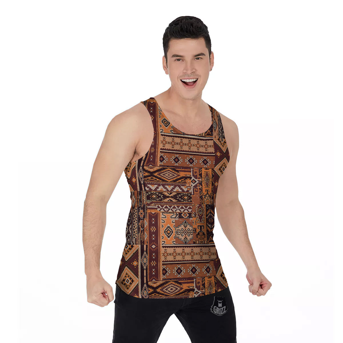 Patchwork Grunge Native American Print Pattern Men's Tank Top-grizzshop
