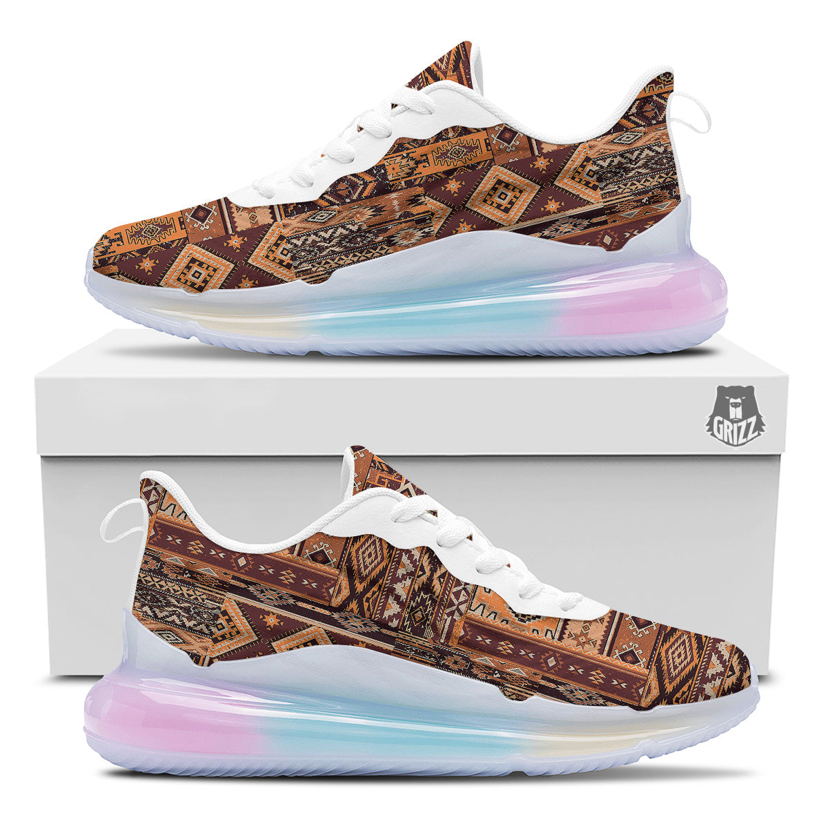 Patchwork Grunge Native American Print Pattern Running Sneakers-grizzshop