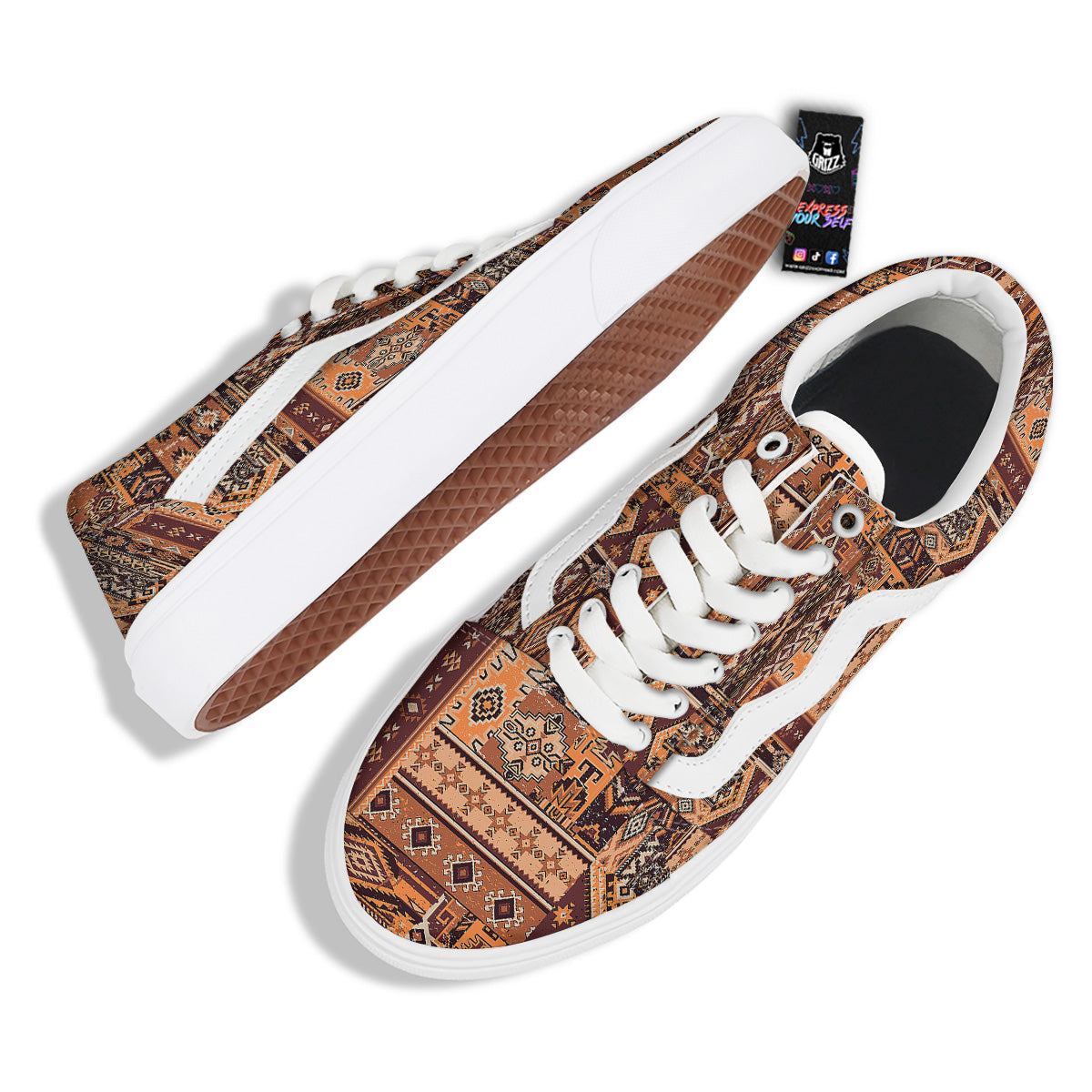 Patchwork Grunge Native American Print Pattern Skate Shoes-grizzshop