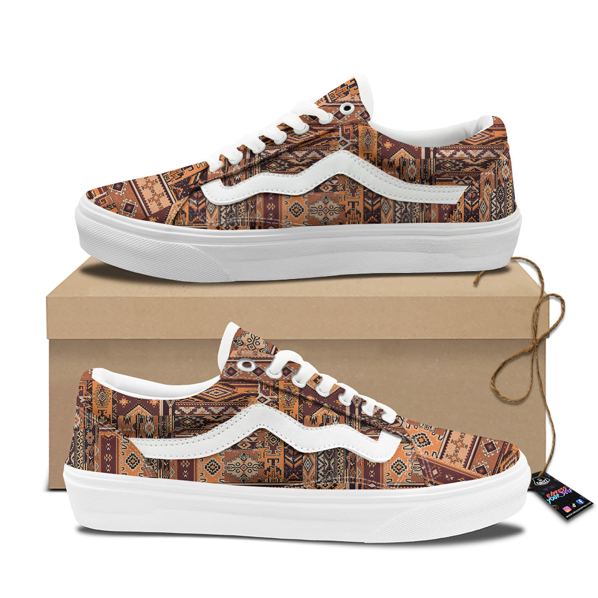 Patchwork Grunge Native American Print Pattern Skate Shoes-grizzshop