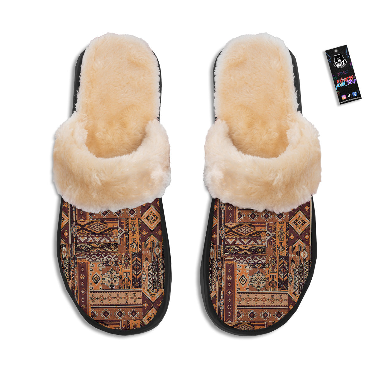 Patchwork Grunge Native American Print Pattern Slippers-grizzshop