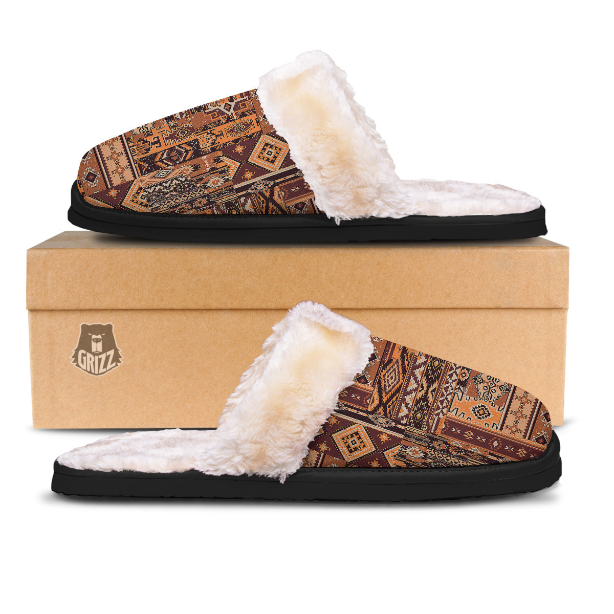 Patchwork Grunge Native American Print Pattern Slippers-grizzshop