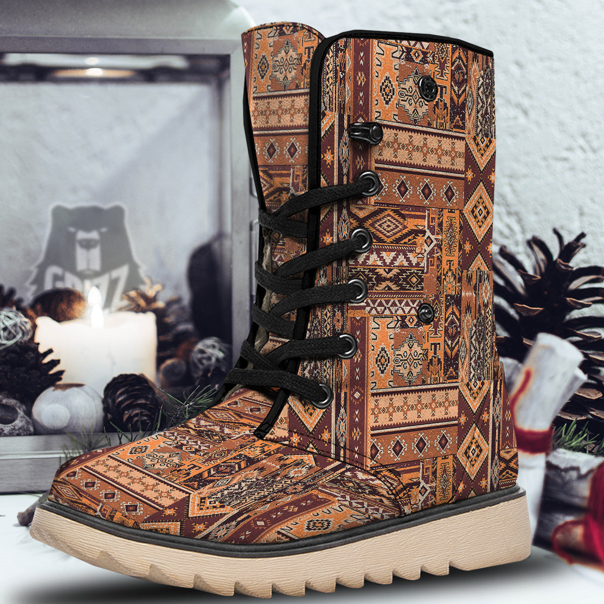 Patchwork Grunge Native American Print Pattern Snow Boots-grizzshop