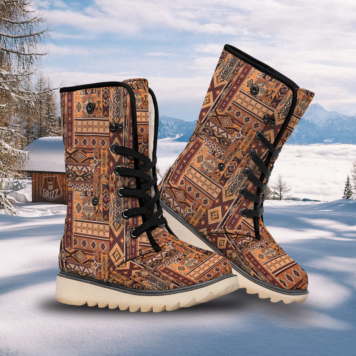 Patchwork Grunge Native American Print Pattern Snow Boots-grizzshop