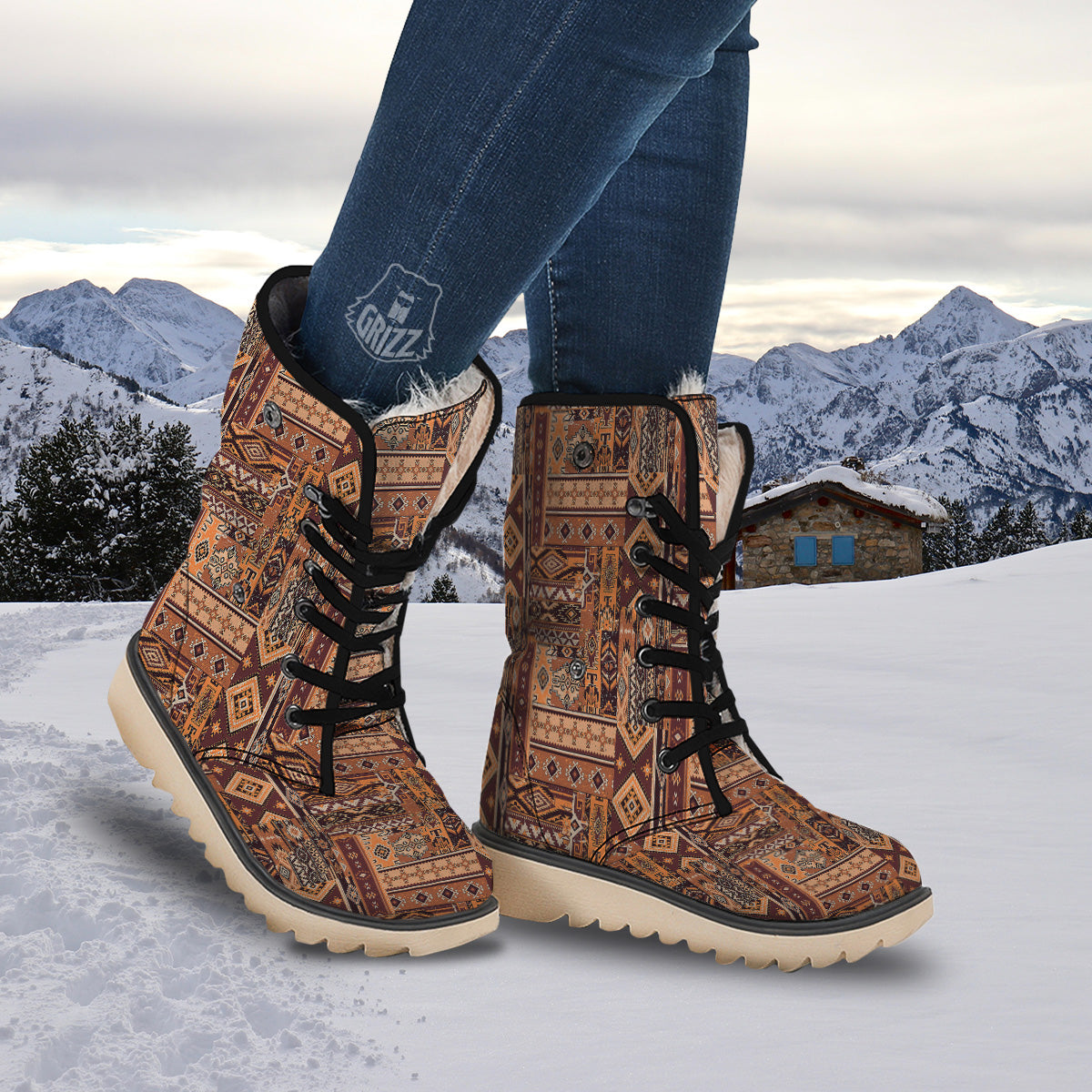 Patchwork Grunge Native American Print Pattern Snow Boots-grizzshop