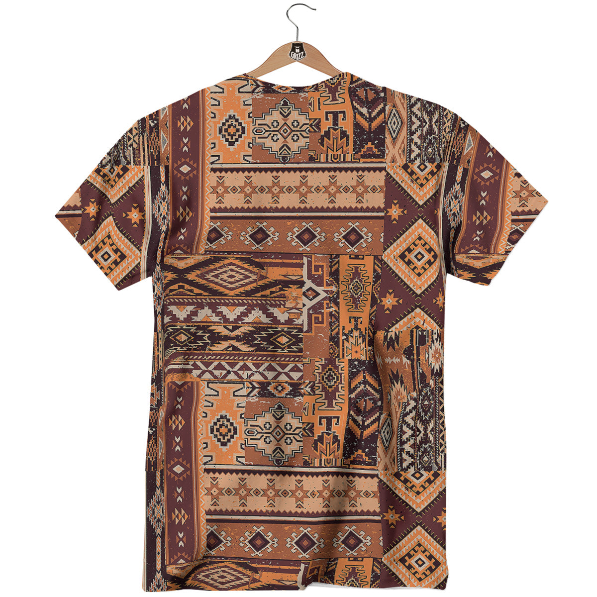 Patchwork Grunge Native American Print Pattern T-Shirt-grizzshop