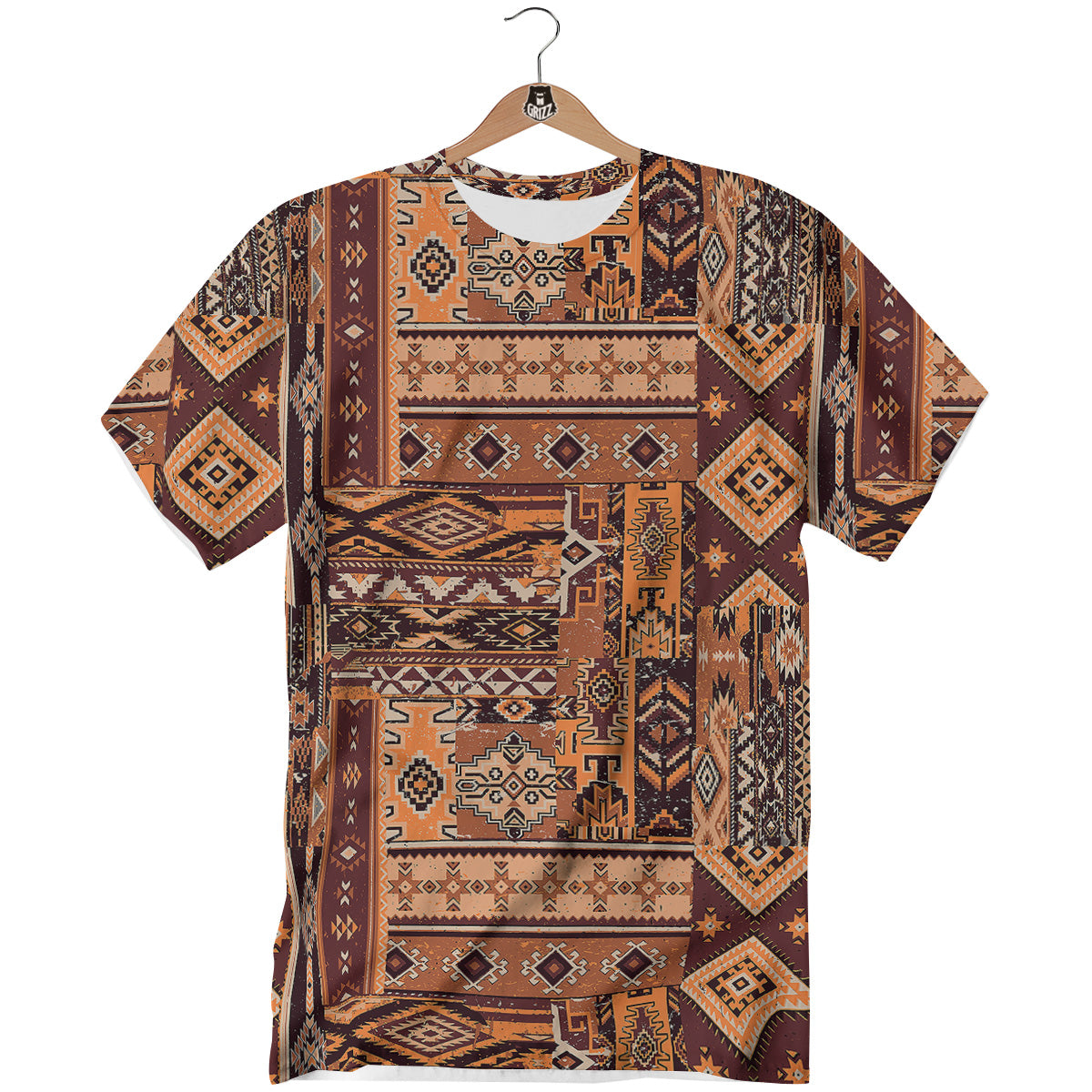 Patchwork Grunge Native American Print Pattern T-Shirt-grizzshop