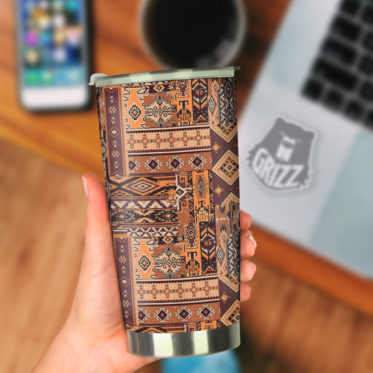 Patchwork Grunge Native American Print Pattern Tumbler-grizzshop