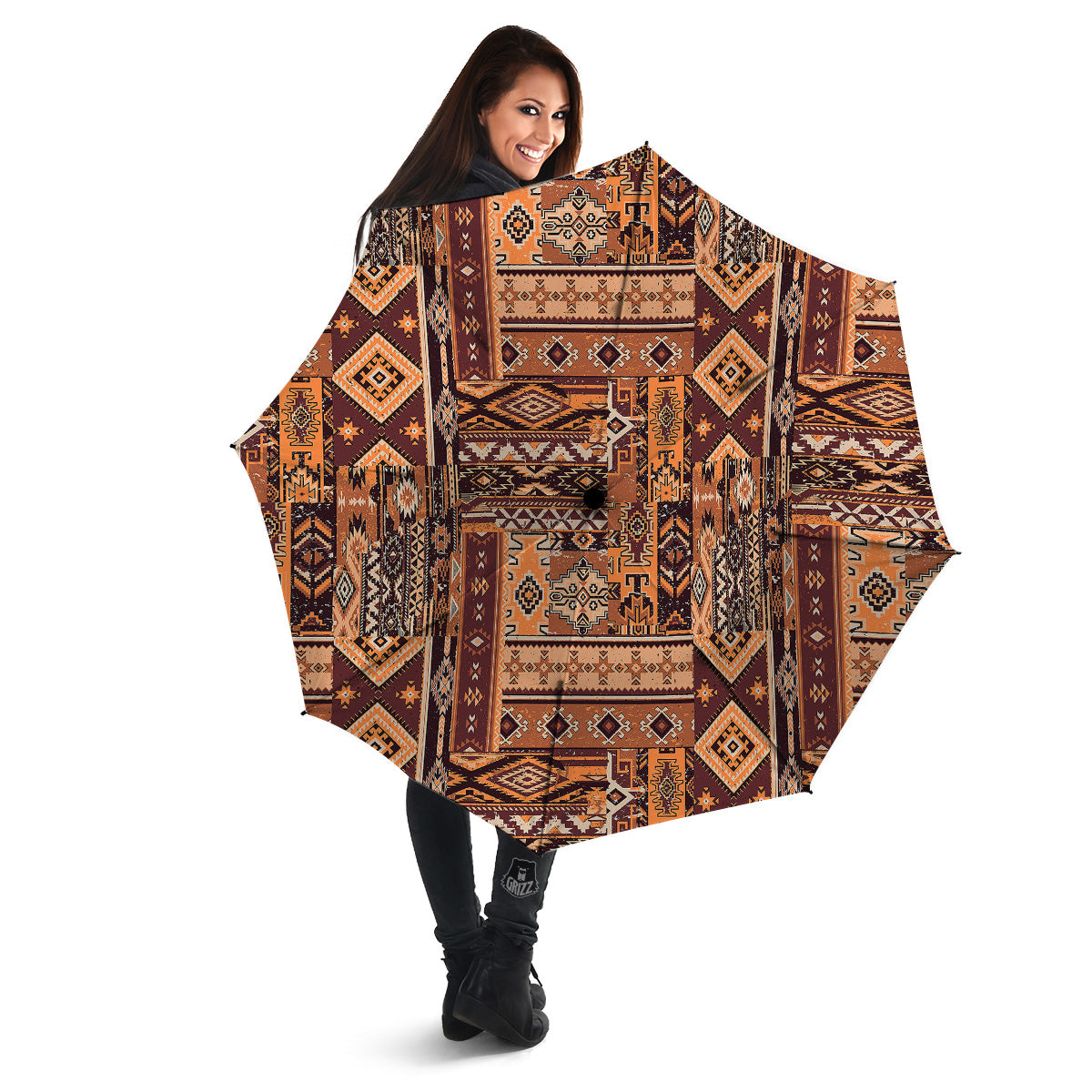 Patchwork Grunge Native American Print Pattern Umbrella-grizzshop