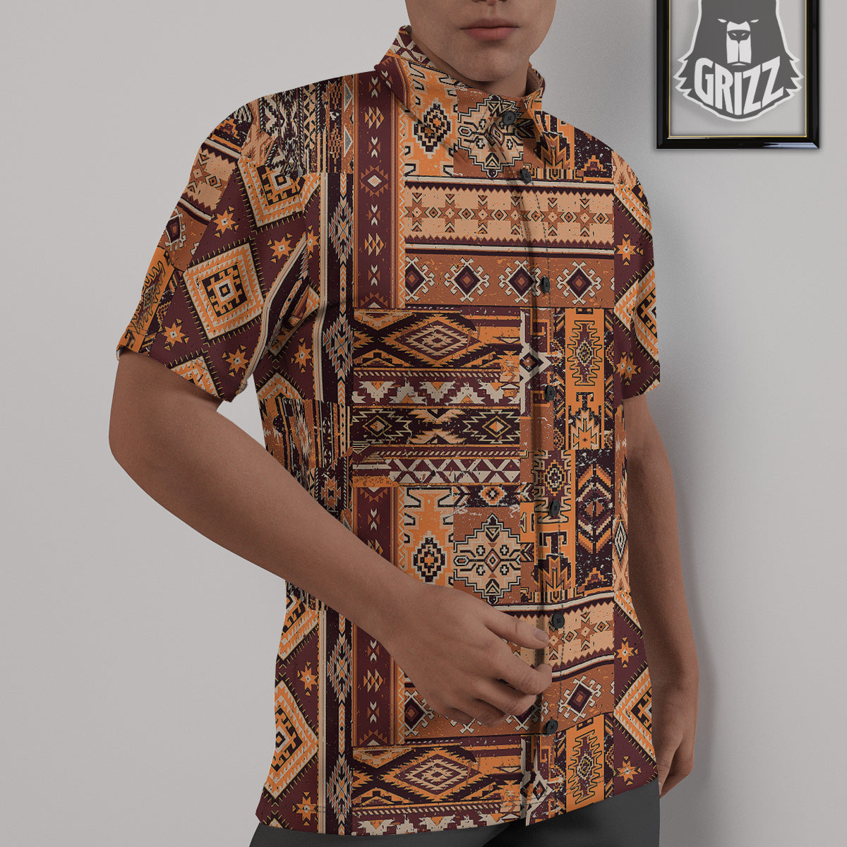 Patchwork Grunge Native American Print Pattern Untucked Shirts-grizzshop