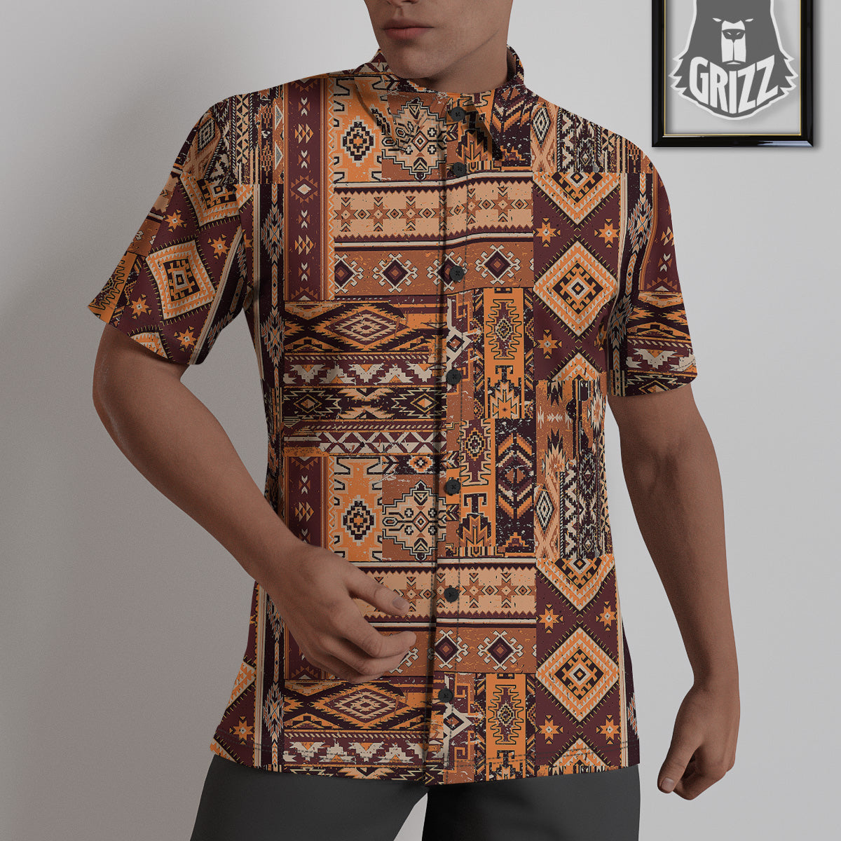 Patchwork Grunge Native American Print Pattern Untucked Shirts-grizzshop