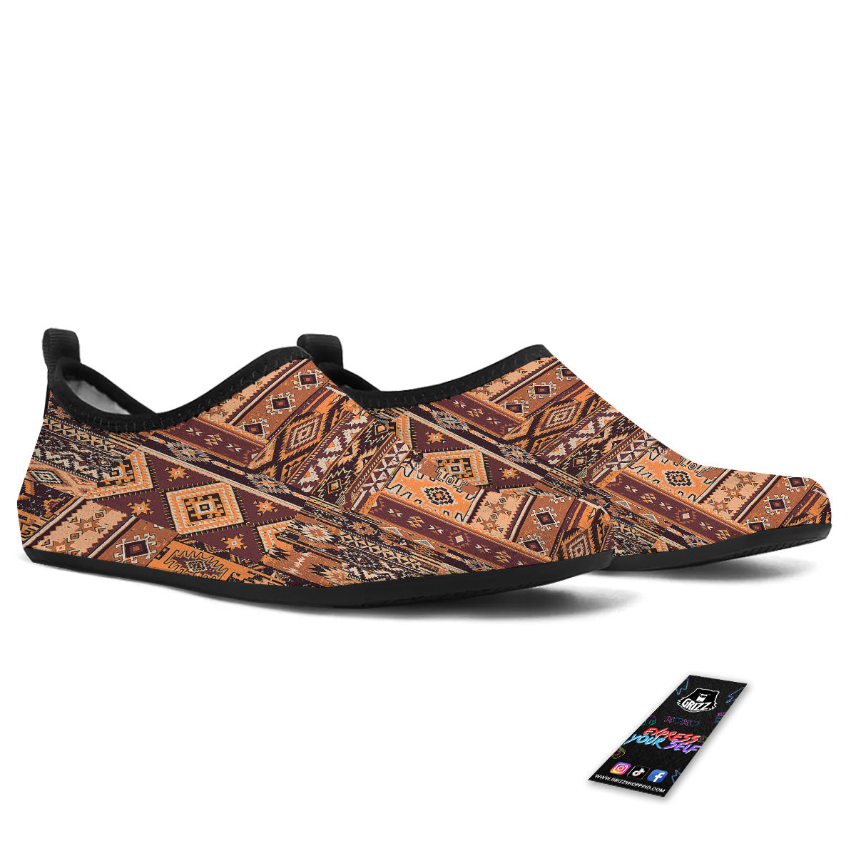 Patchwork Grunge Native American Print Pattern Water Shoes-grizzshop