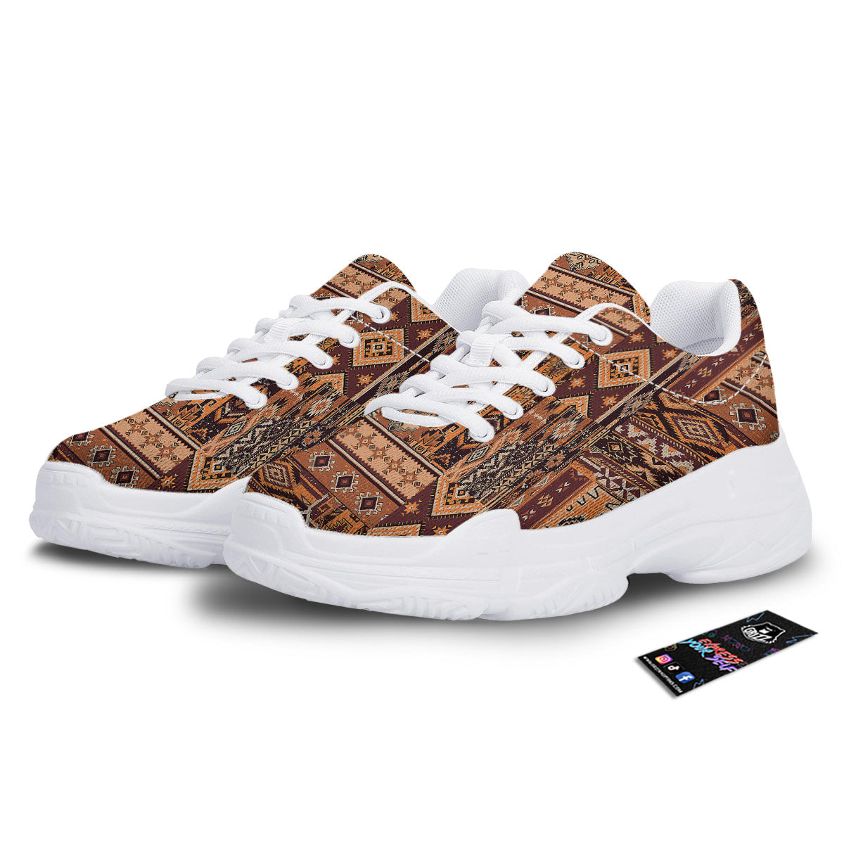 Patchwork Grunge Native American Print Pattern White Chunky Shoes-grizzshop