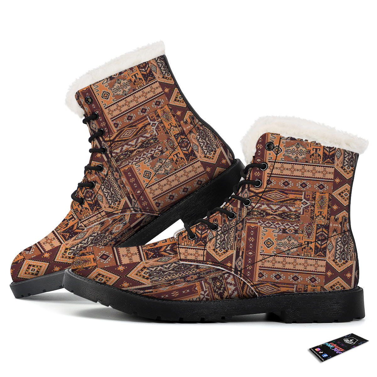 Patchwork Grunge Native American Print Pattern Winter Boots-grizzshop