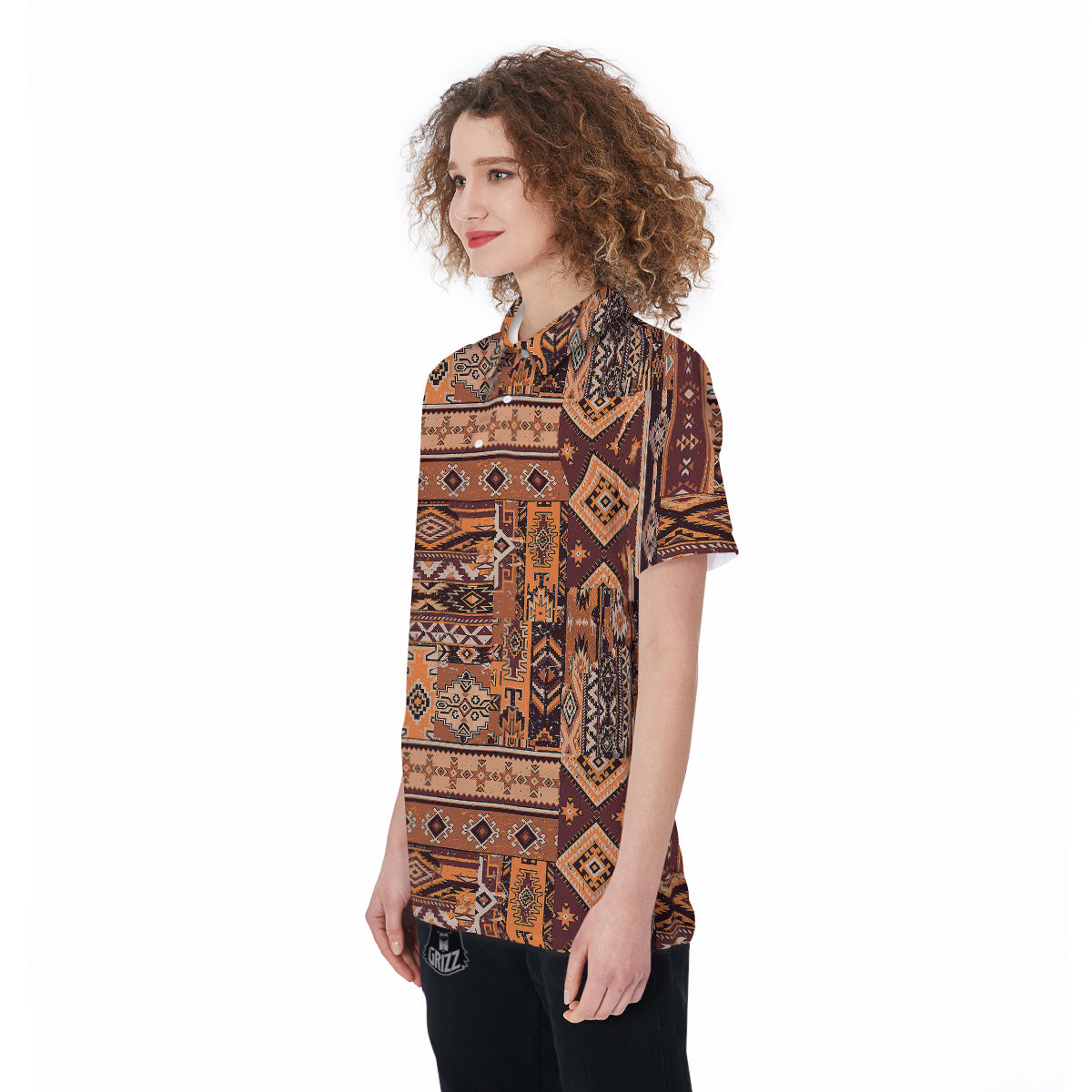 Patchwork Grunge Native American Print Pattern Women's Golf Shirts-grizzshop