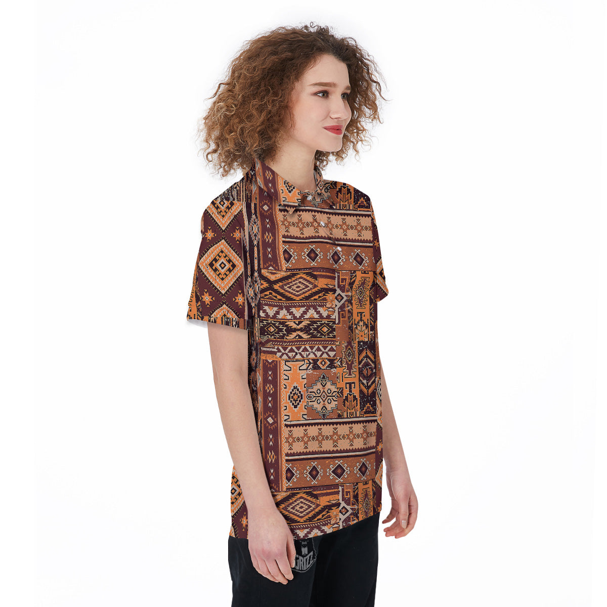 Patchwork Grunge Native American Print Pattern Women's Golf Shirts-grizzshop