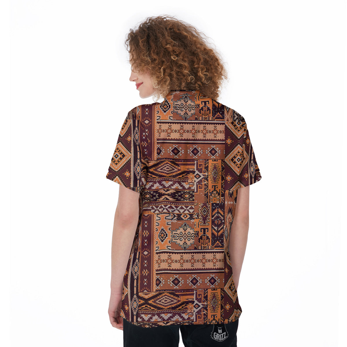 Patchwork Grunge Native American Print Pattern Women's Golf Shirts-grizzshop