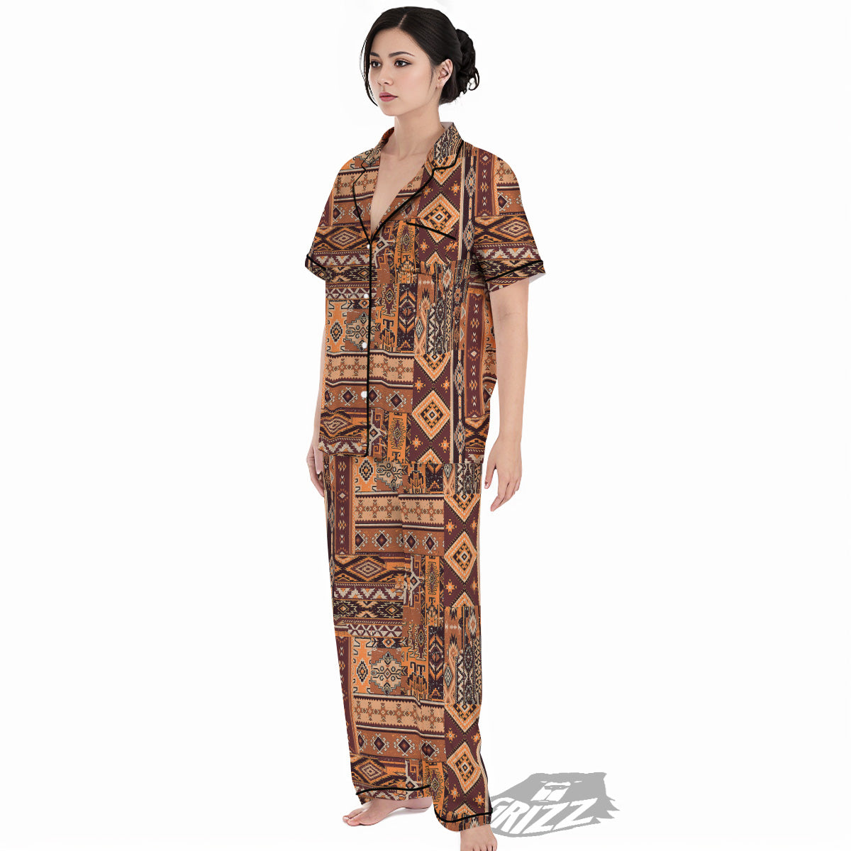 Patchwork Grunge Native American Print Pattern Women's Pajamas Set-grizzshop