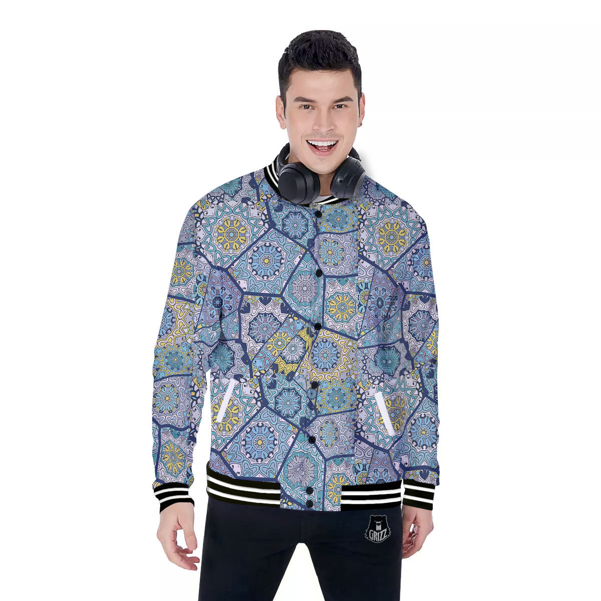 Patchwork Indian Floral Print Pattern Baseball Jacket-grizzshop