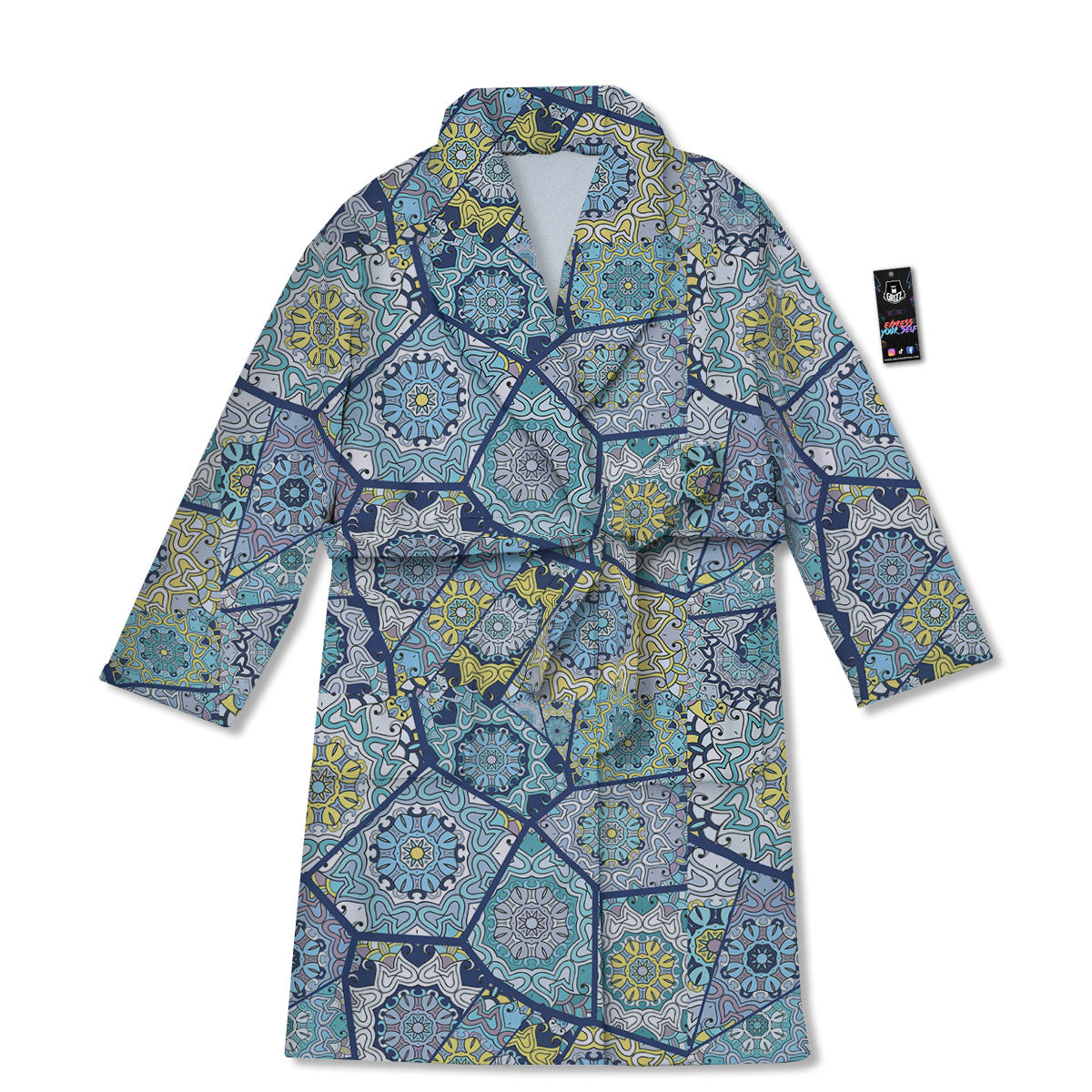 Patchwork Indian Floral Print Pattern Bathrobe-grizzshop