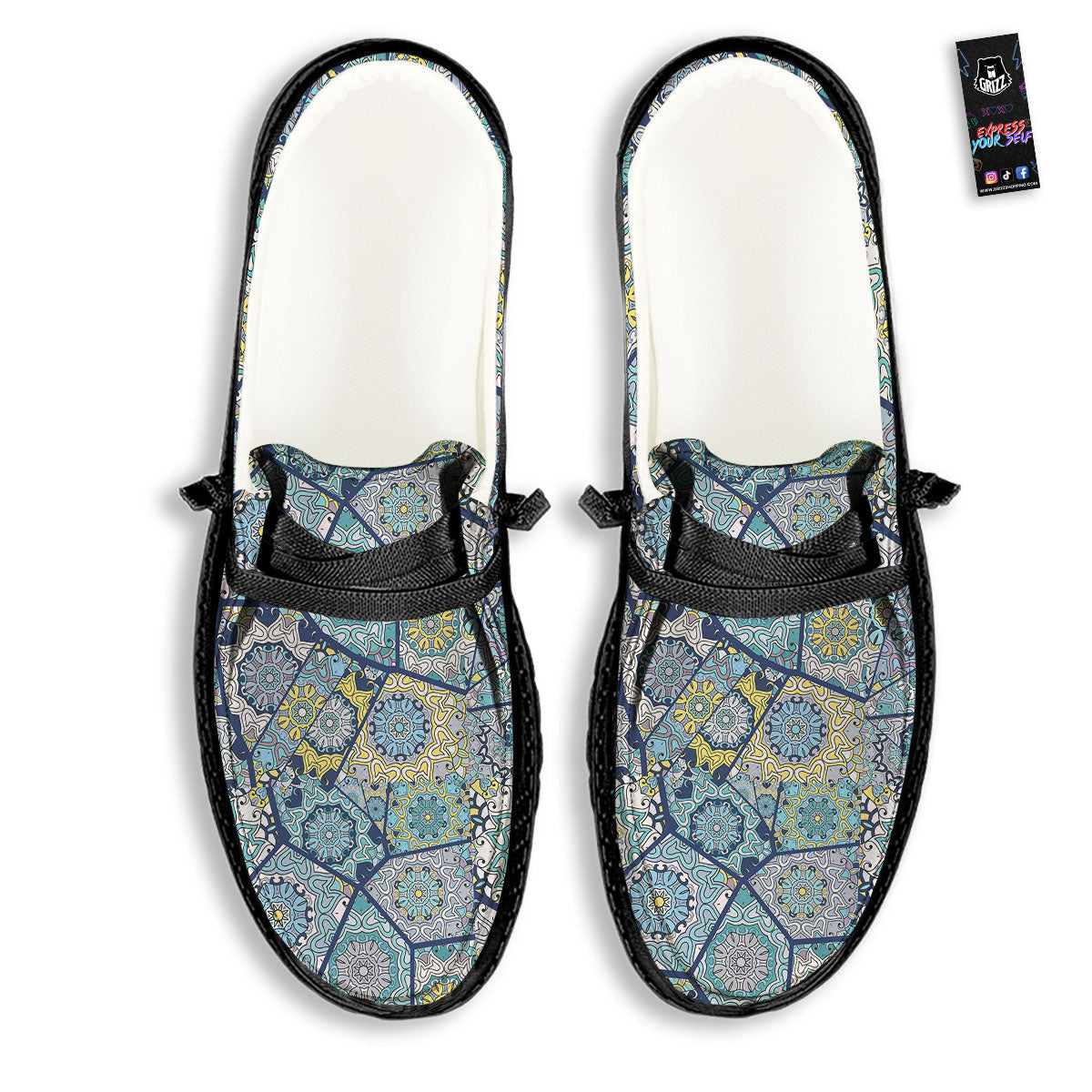Patchwork Indian Floral Print Pattern Black Loafers-grizzshop