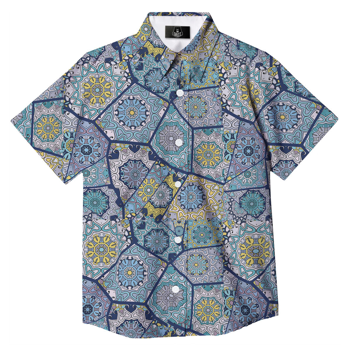 Patchwork Indian Floral Print Pattern Button Up Shirt-grizzshop