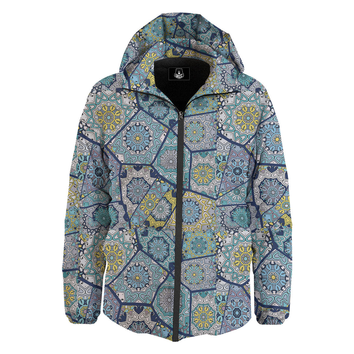 Patchwork Indian Floral Print Pattern Down Jacket-grizzshop