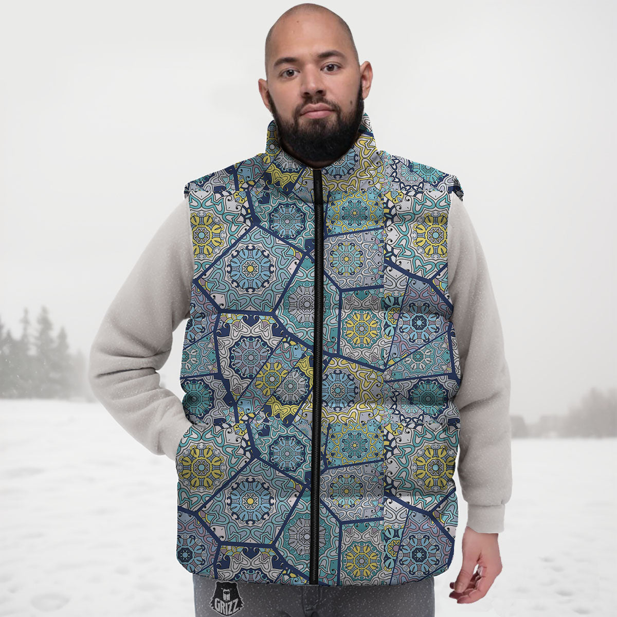Patchwork Indian Floral Print Pattern Down Vest