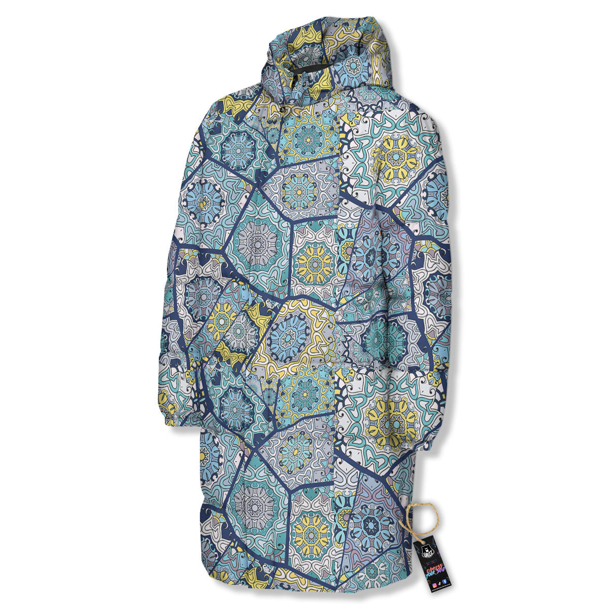 Patchwork Indian Floral Print Pattern Long Down Jacket-grizzshop