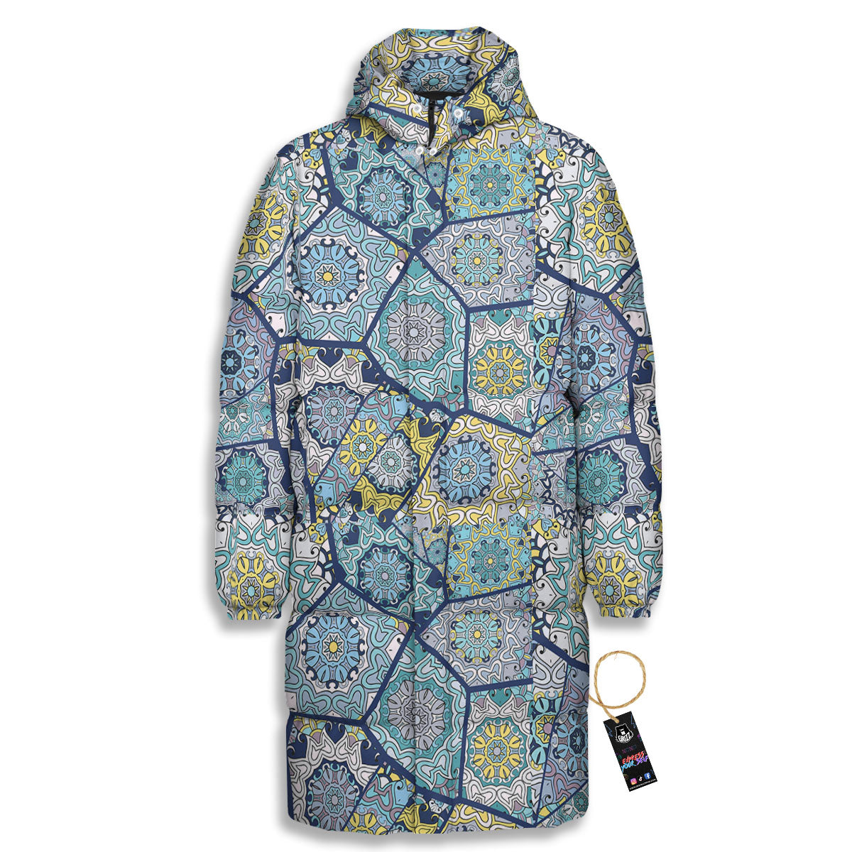 Patchwork Indian Floral Print Pattern Long Down Jacket-grizzshop