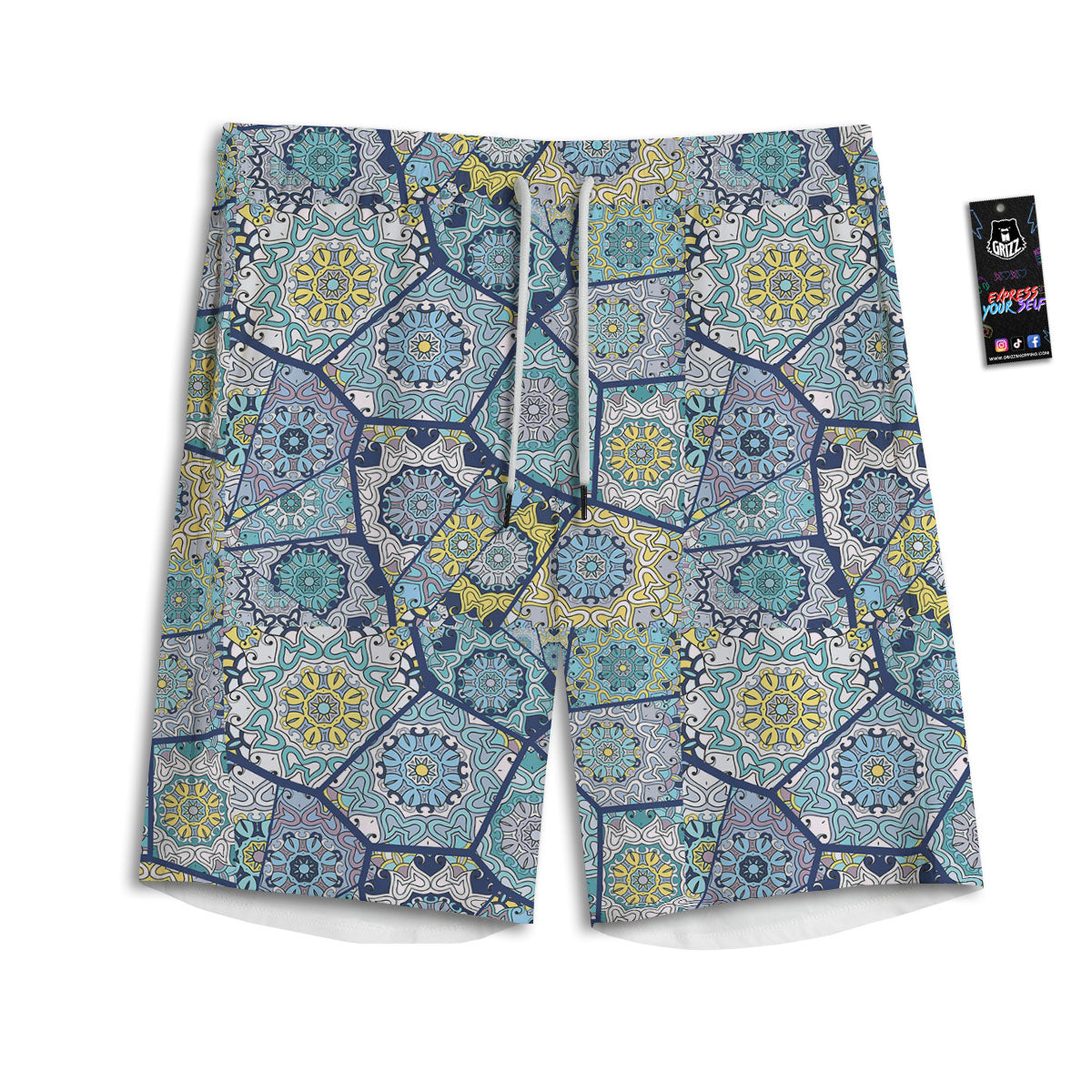 Patchwork Indian Floral Print Pattern Men's Athletic Shorts